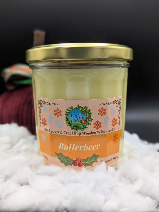  Butterbeer scented candle with wooden wick-Oak and Holly